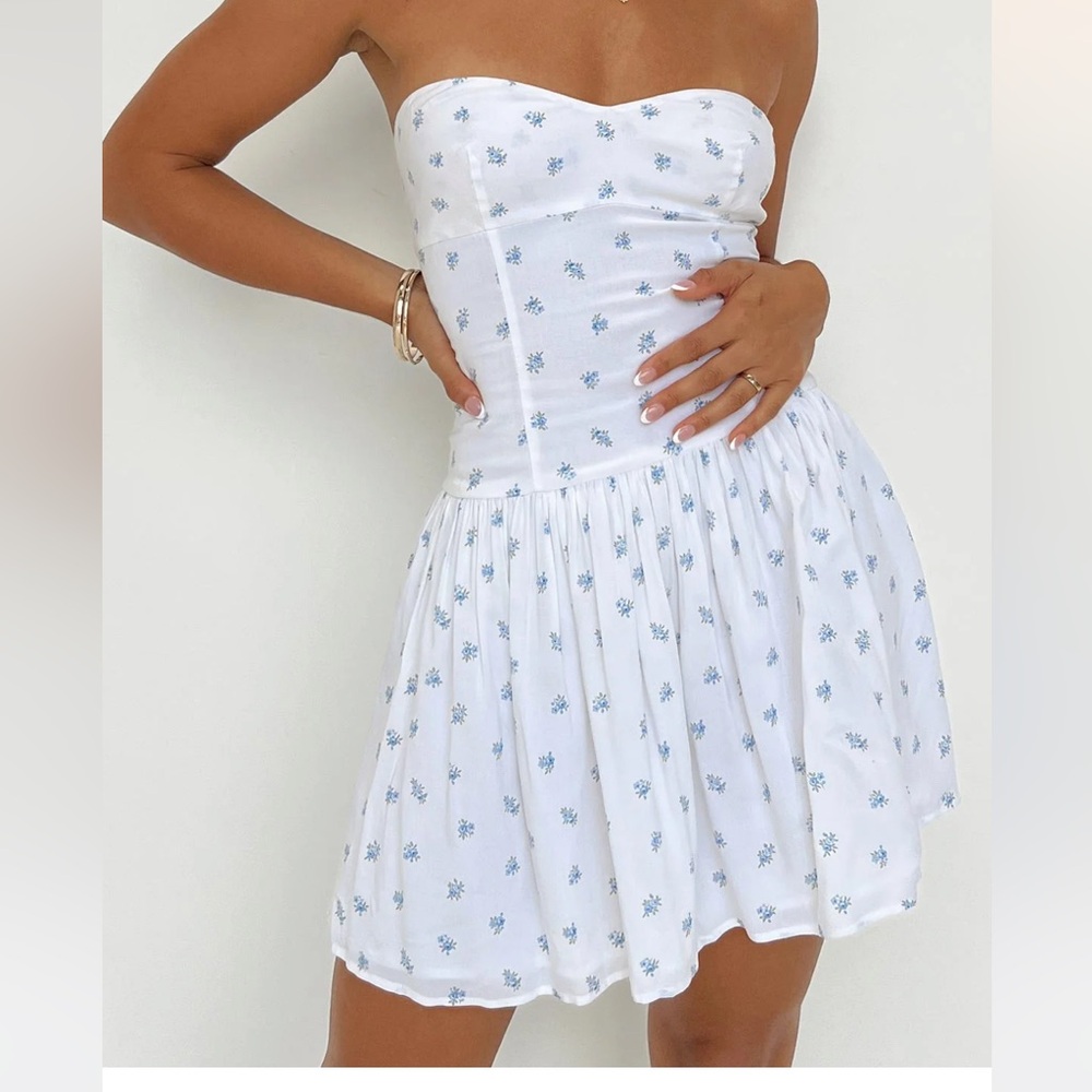 Bette Strapless Mini Dress White / Blue
